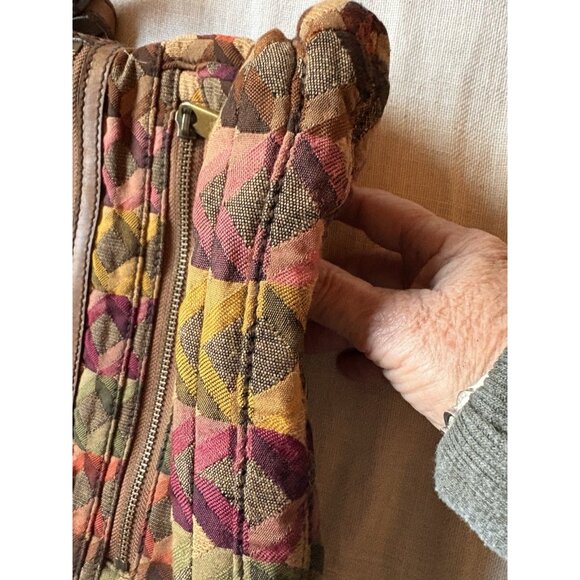 FOSSIL Diamond Tapestry Multi Zip Crossbody Shoulder Bag Hippie Boho - Picture 3 of 8